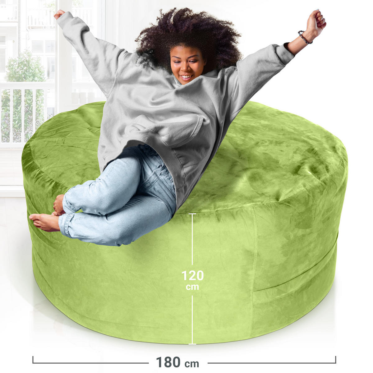 RIESEN-SITZSACK XXL JUMBO Velours 6ft - Grün, Textil (180/120/180cm) - Green Bean