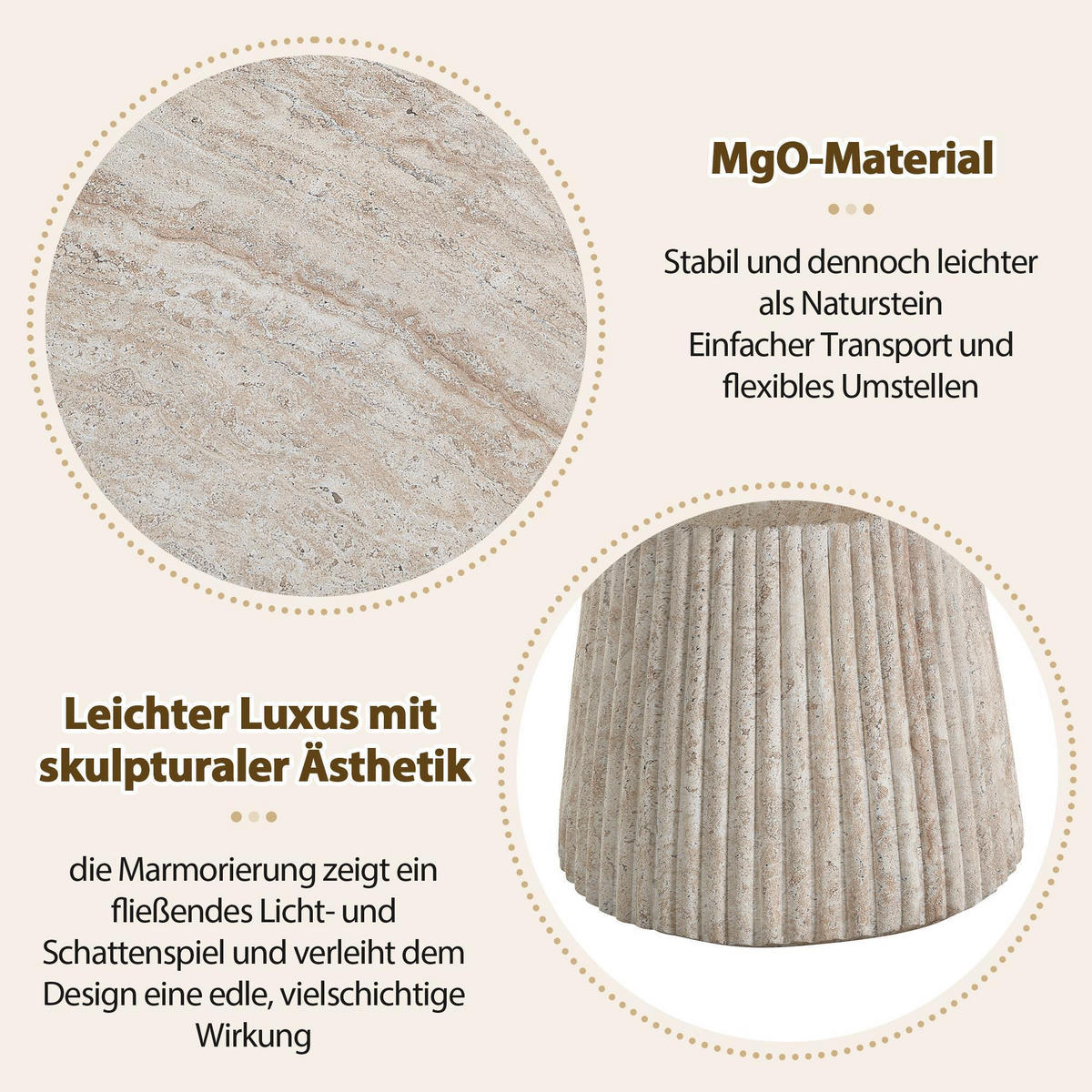 BEISTELLTISCH in Travertinoptik mit modernem Stil - Beige, Naturmaterialien (38/38/43cm) - KOMHTOM