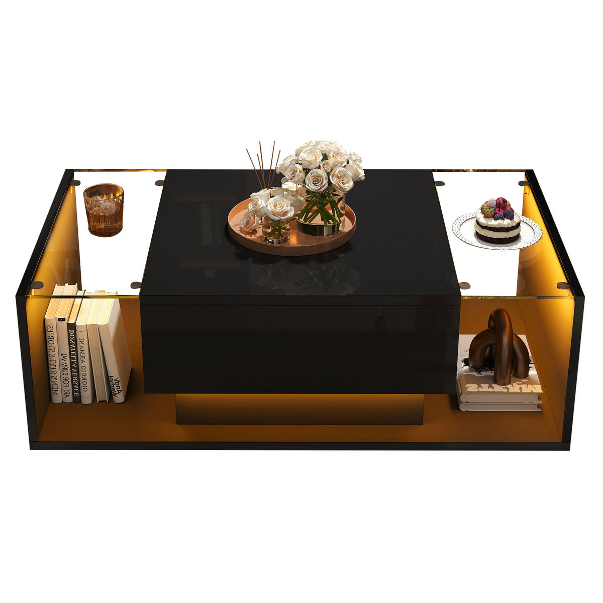 COUCHTISCH 100/50/31 cm schwarz mit 1 Schublade und LED-Beleuchtung - Schwarz, Holzwerkstoff (100/50/31cm) - OKWISH