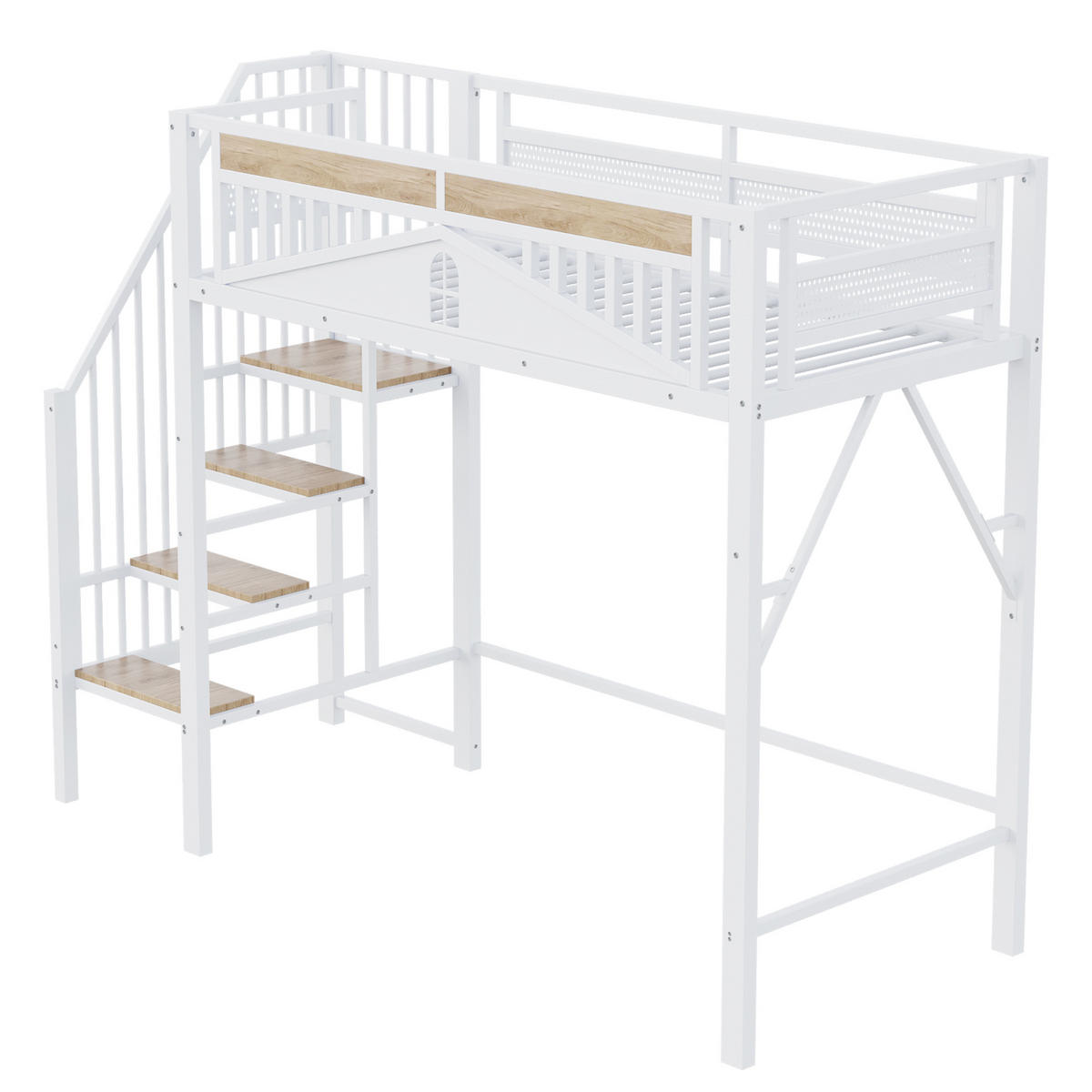 HOCHBETT 90/200 cm DE-01435, in Weiß, mit Sicherheitsumrandung und Leiter - Weiß, Metall (90/200cm) - ComfortXL