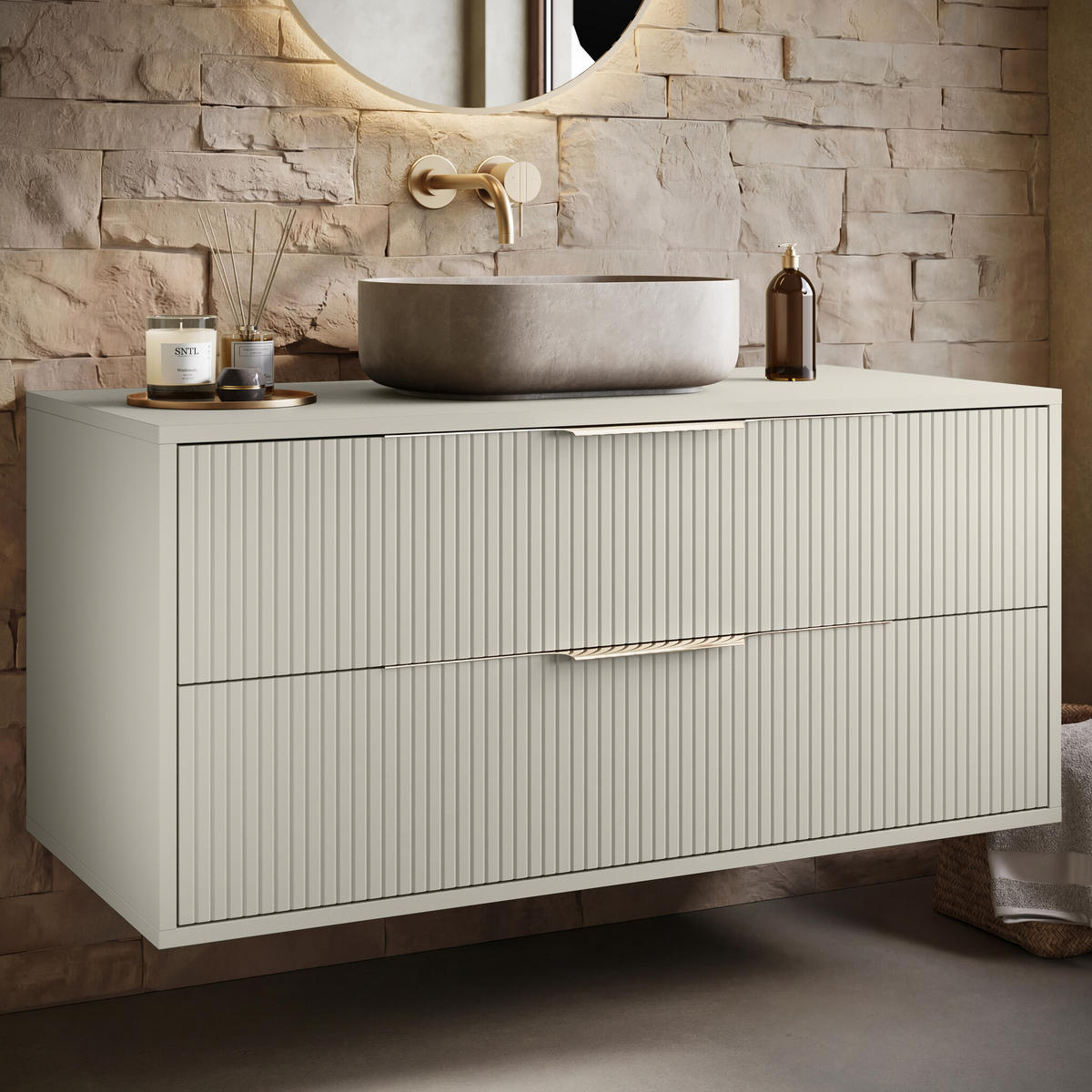 SKŘÍŇKA POD UMYVADLO Rimini 2 zásuvky cashmere - 100 x 46 x 54 cm - kašmírová, dřevo (100/46/46cm) - Badplaats