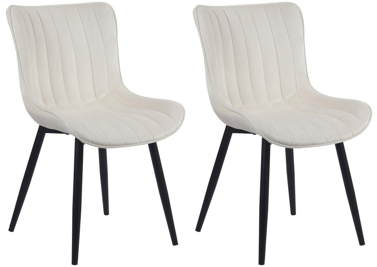 STUHL 2er Set Samt creme - Creme/Schwarz, Textil/Metall (50/81/61cm) - CLP