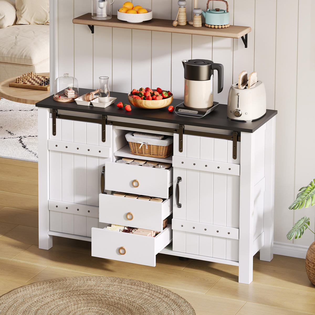 SIDEBOARD 120/40/80 cm Weiß aus MDF mit Schiebetüren - Weiß, Holzwerkstoff (120/80/40cm) - OKWISH