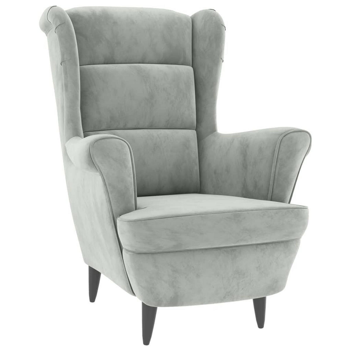 OHRENSESSEL mit Hocker Hellgrau Samt - Grau, Textil (78/96.5/90cm) - furnicato