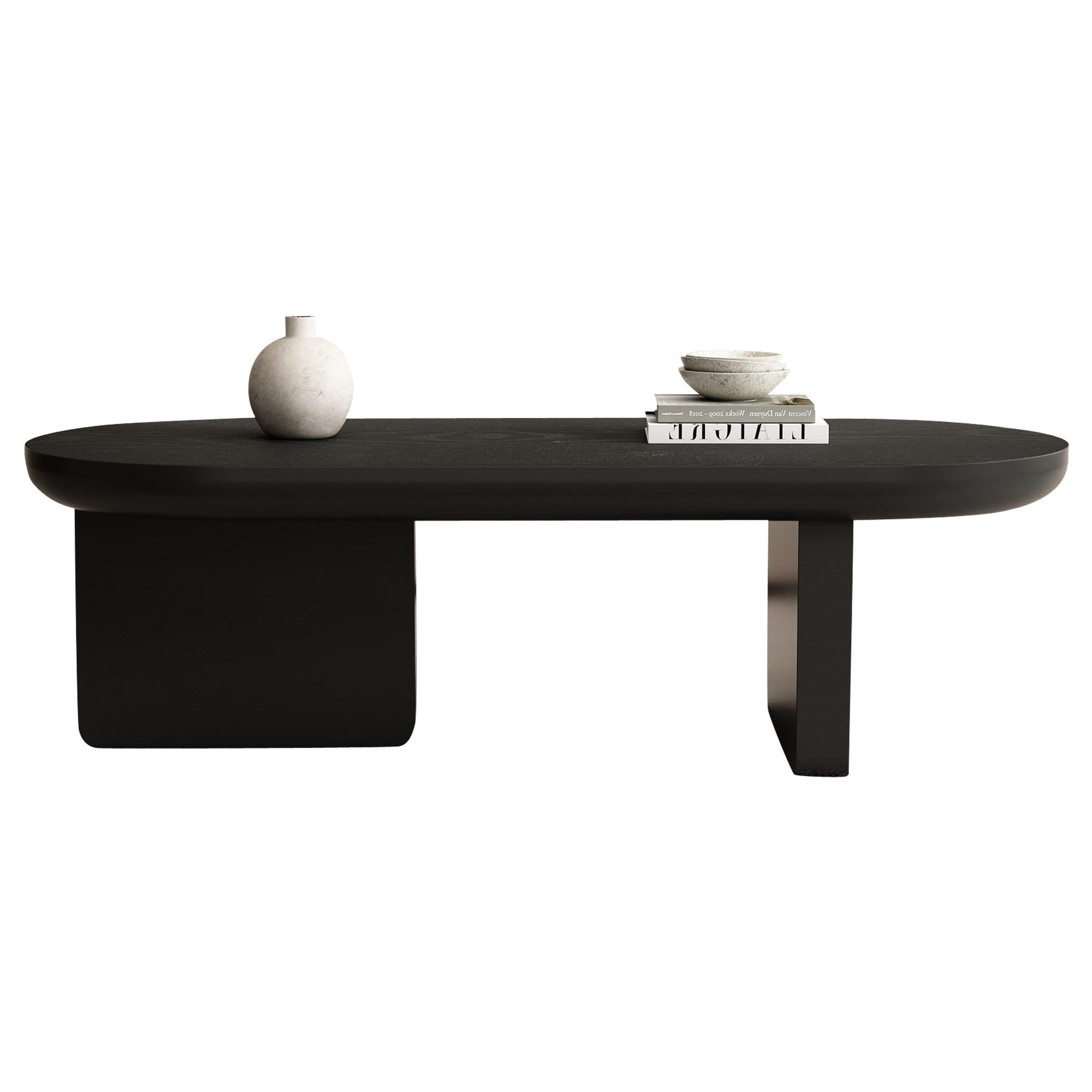 COUCHTISCH 119.7/49.8/35.5cm,Ovaler Tisch,Beistelltisch aus MDF,Schwarz - Schwarz, Holz (49.8/119.7/35.5cm) - LVHOM