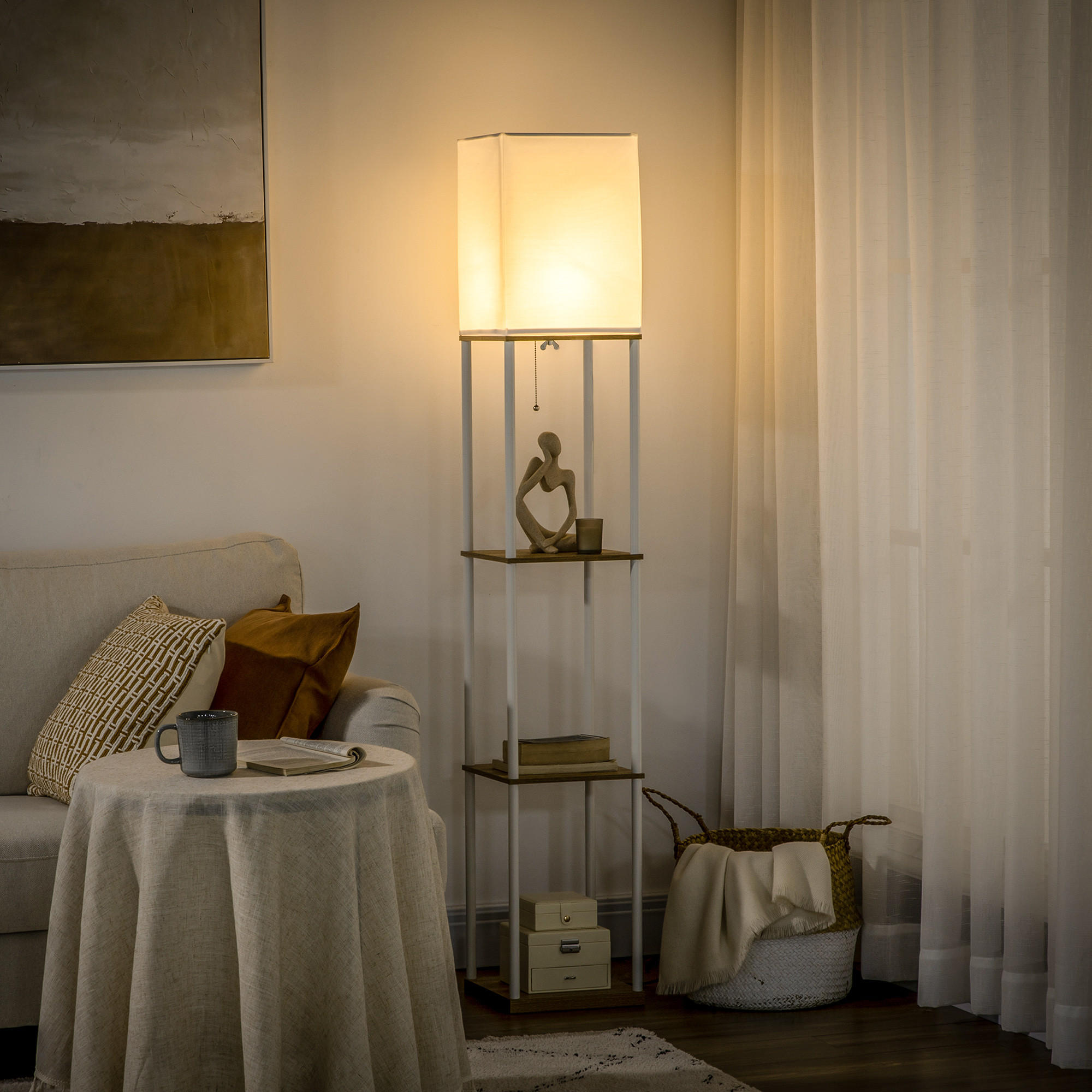 STEHLAMPE, Stehleuchte mit 3 Fächern, E27 Sockel, 40 W Standlampe, Weiß - Weiß, Holzwerkstoff (26/26/159cm) - HOMCOM