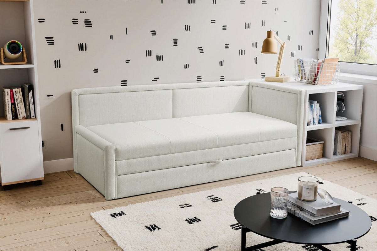 JUGENDBETT Caprili Creme mit Bettkasten - Creme/Schwarz, Kunststoff/Textil (163/189cm) - Selsey