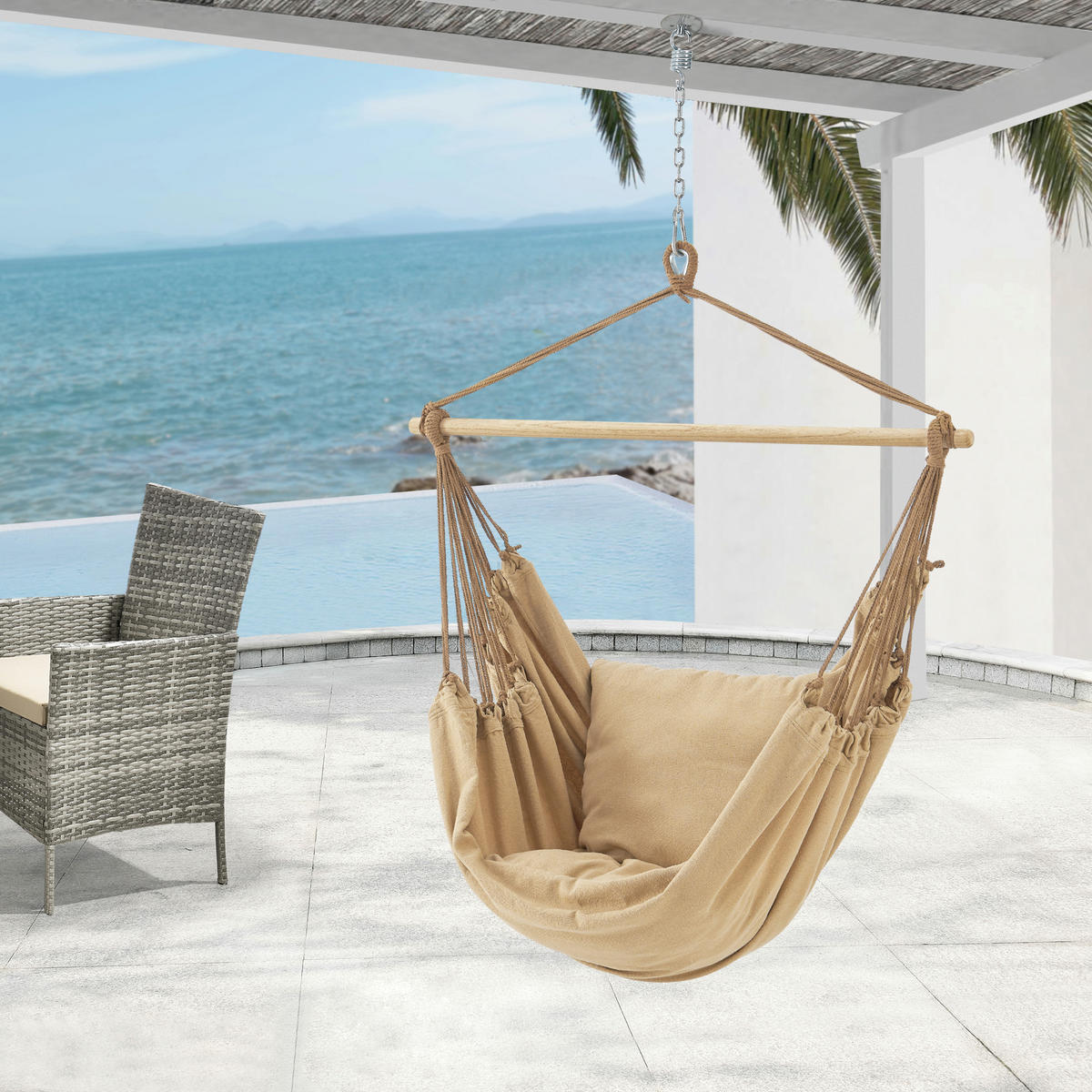 HÄNGESESSEL Peralvillo - Beige, Textil (110/125/60cm) - [en.casa]