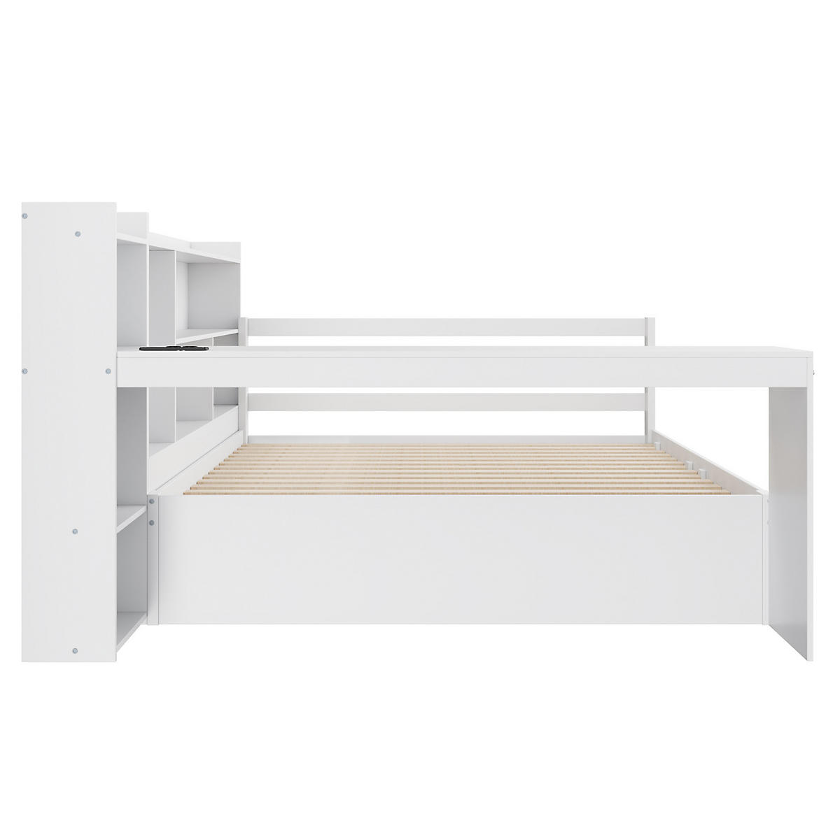 SCHLAFSOFA 140x200 cm Weiß mit Ausziehbett, Schreibtisch, Regalen und USB-Anschlüssen - Weiß, Holzwerkstoff (90/200cm) - IVMEU