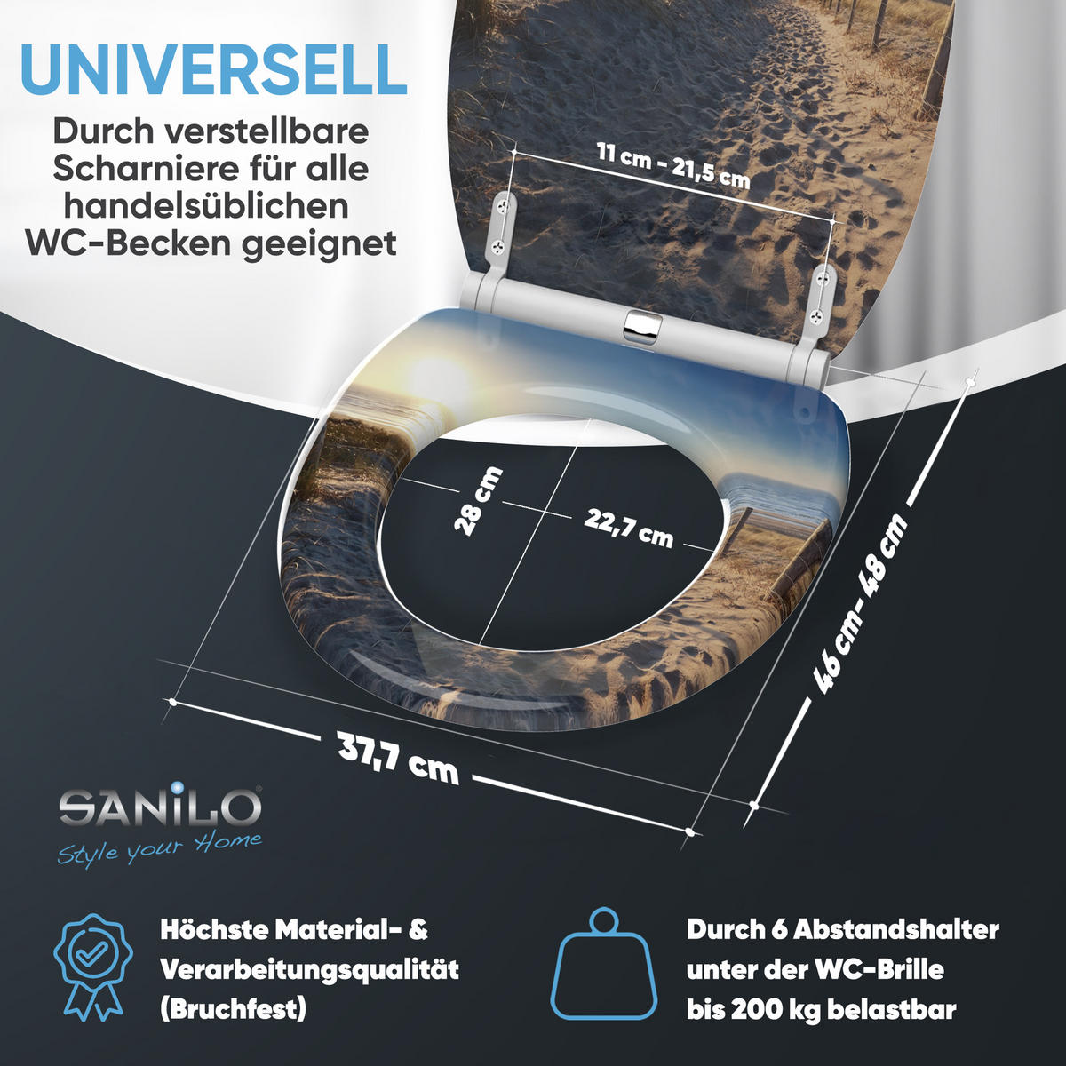 WC-SITZ mit Absenkautomatik & Top Fix Düne - Braun, Holzwerkstoff (37.7/5.5/48cm) - Sanilo