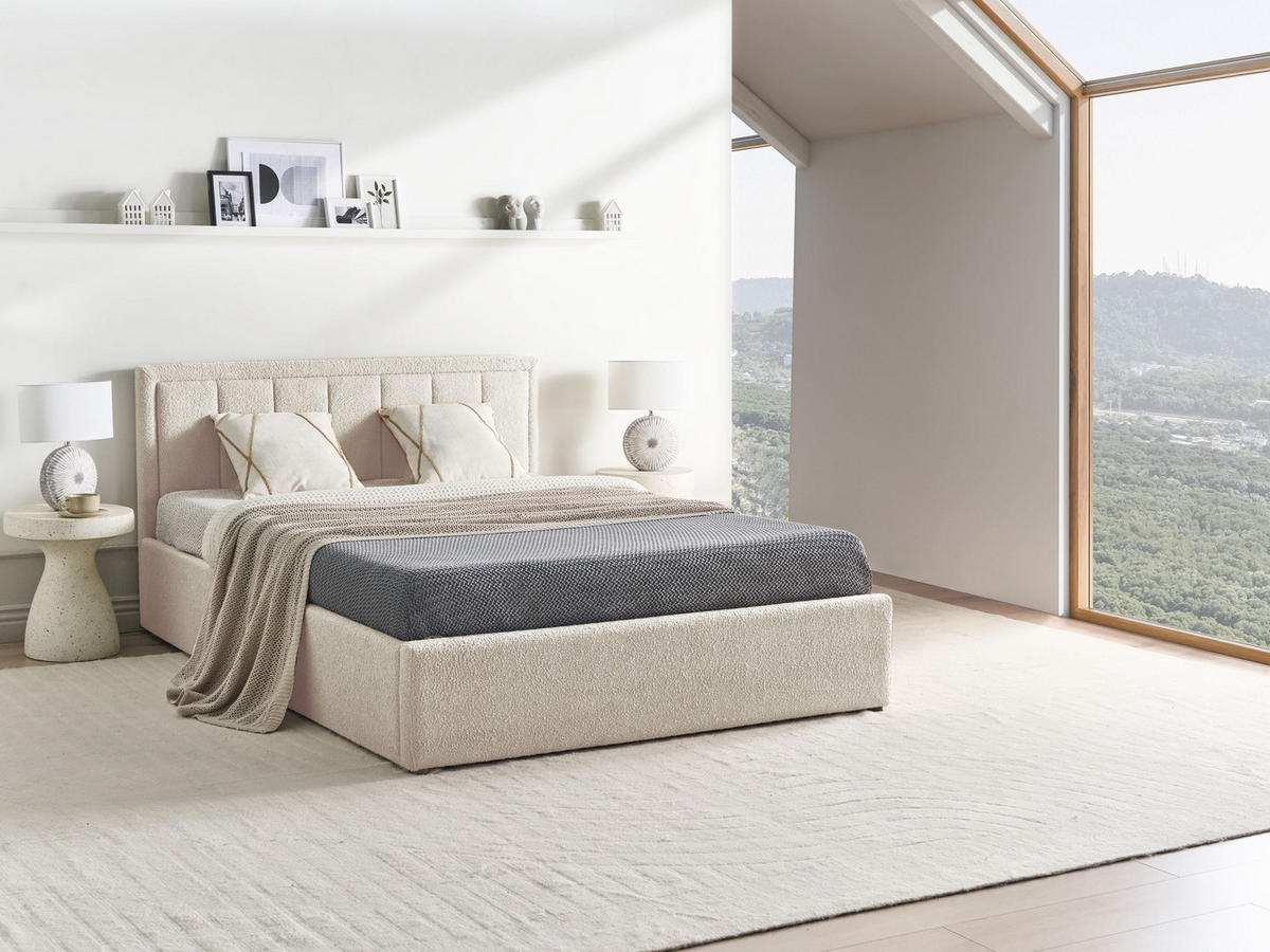 BETT mit Stauraum 140/200 cm Bouclé Beige Montlaur - Beige, Textil (140/200cm) - Beliani