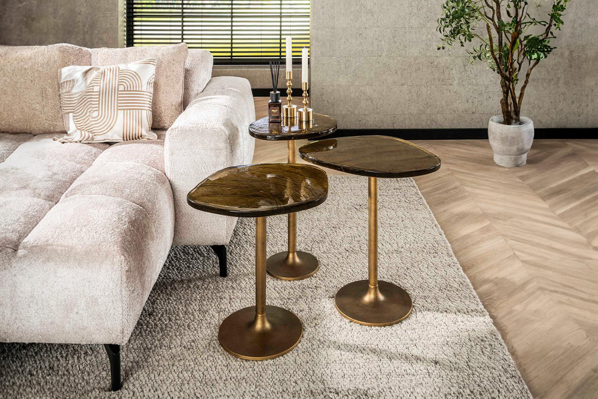 BEISTELLTISCH DARI Gold Glas - Goldfarben, Glas/Metall (50/42/55cm) - KAWOLA