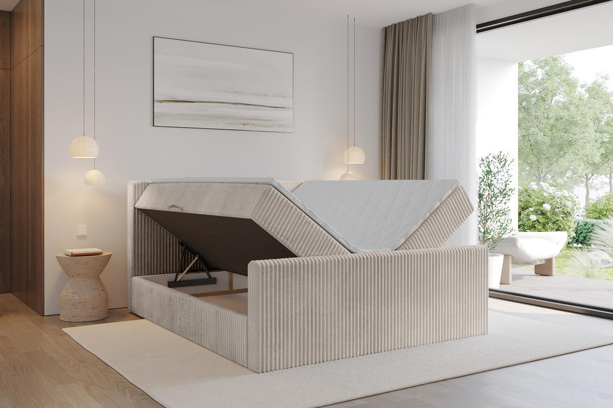 BOXBETT mit Matratze H3 und Lattenrost - TOLO-Z - 120x200 Cord - Aschgrau - Alufarben, Holzwerkstoff (120/200cm) - ALTDECOR