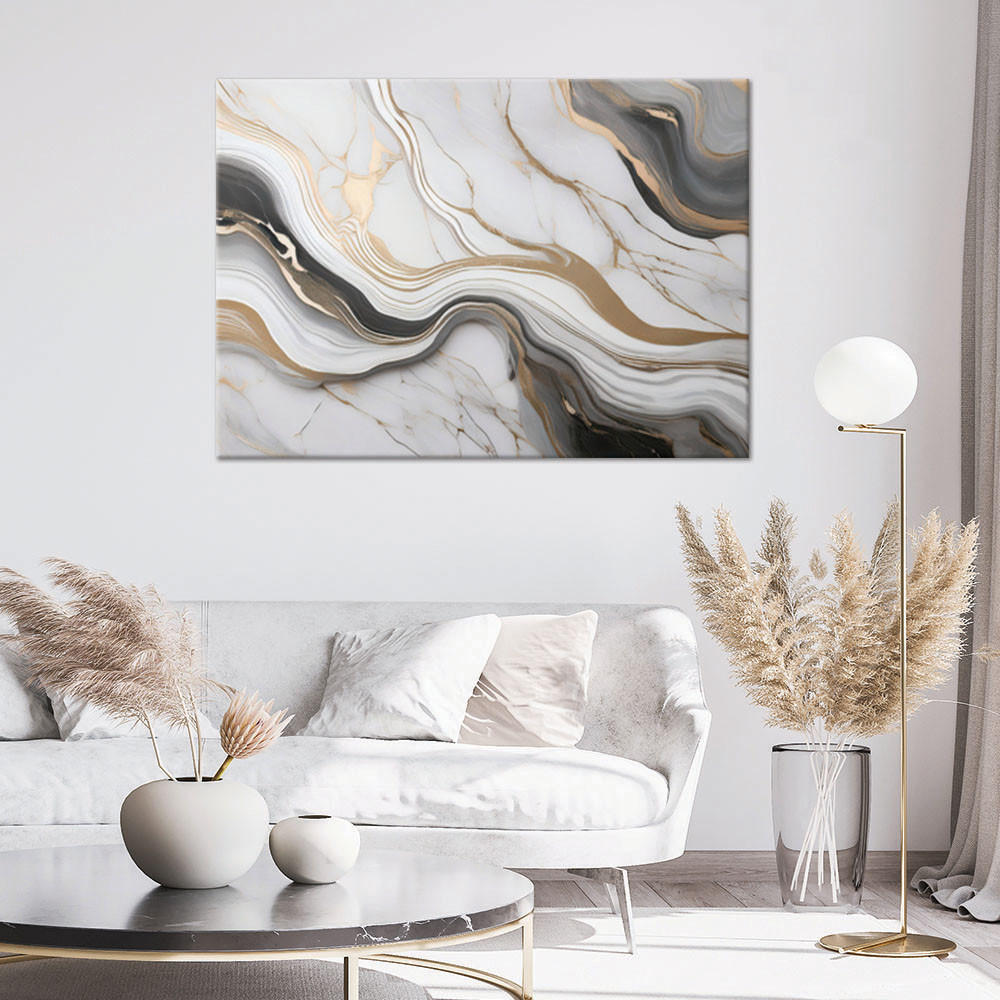 LEINWANDBILD Weißer Marmor mit goldener Abstraktion 120x80cm - Weiß, Textil (120/80cm) - Feeby