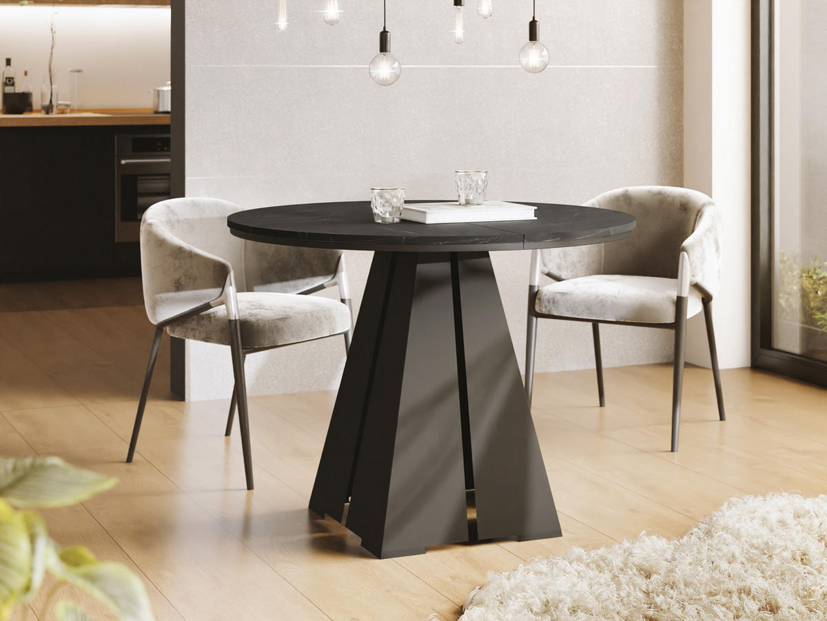 ESSTISCH Kova runder ausziehbarer, Marmor Schwarz 120-200/120/76 cm - Anthrazit/Schwarz, Holzwerkstoff/Metall (120/120/76cm) - WFL GROUP