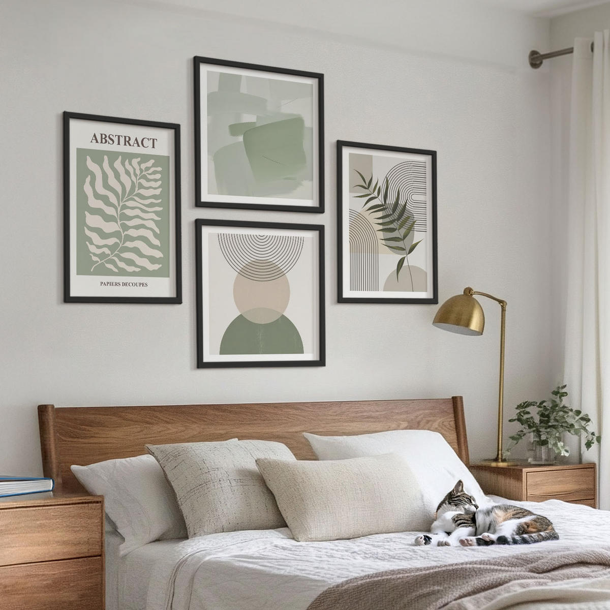 BILDER SET 4er Set - 50x50 cm & 40x60 cm Schwarzer Rahmen - Botanische Boho-Abstraktionen - Schwarz, Kunststoff (50/50cm) - TULUP