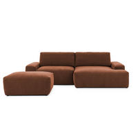 ECKSOFA inkl. Hocker Lennon aus Braun Strukturstoff mit Schlaffunktion und Bettkasten - Schwarz/Braun, Holz/Kunststoff (264/137cm) - S-Style