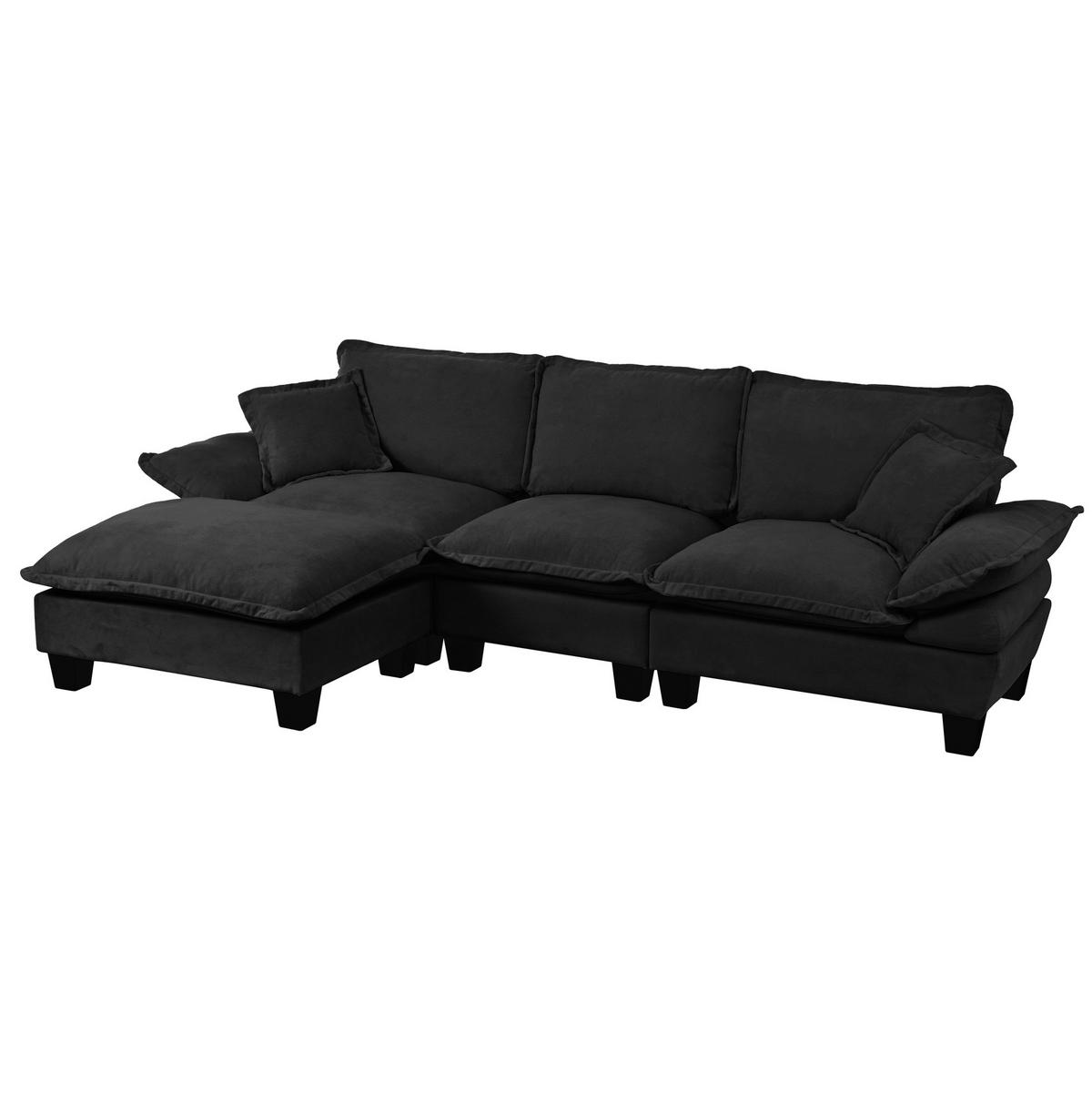 ECKSOFA mit Ottomane 263 x 151 x 90 cm Schwarz - Schwarz, Holz (151/263cm) - Meubliv