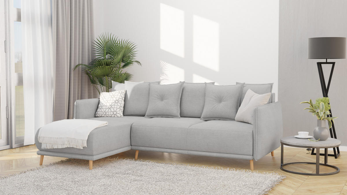 ECKSOFA Chroma Silber Luxusmicrofaser - Silberfarben/Braun, Holz/Textil (238/170cm) - S-Style Möbel