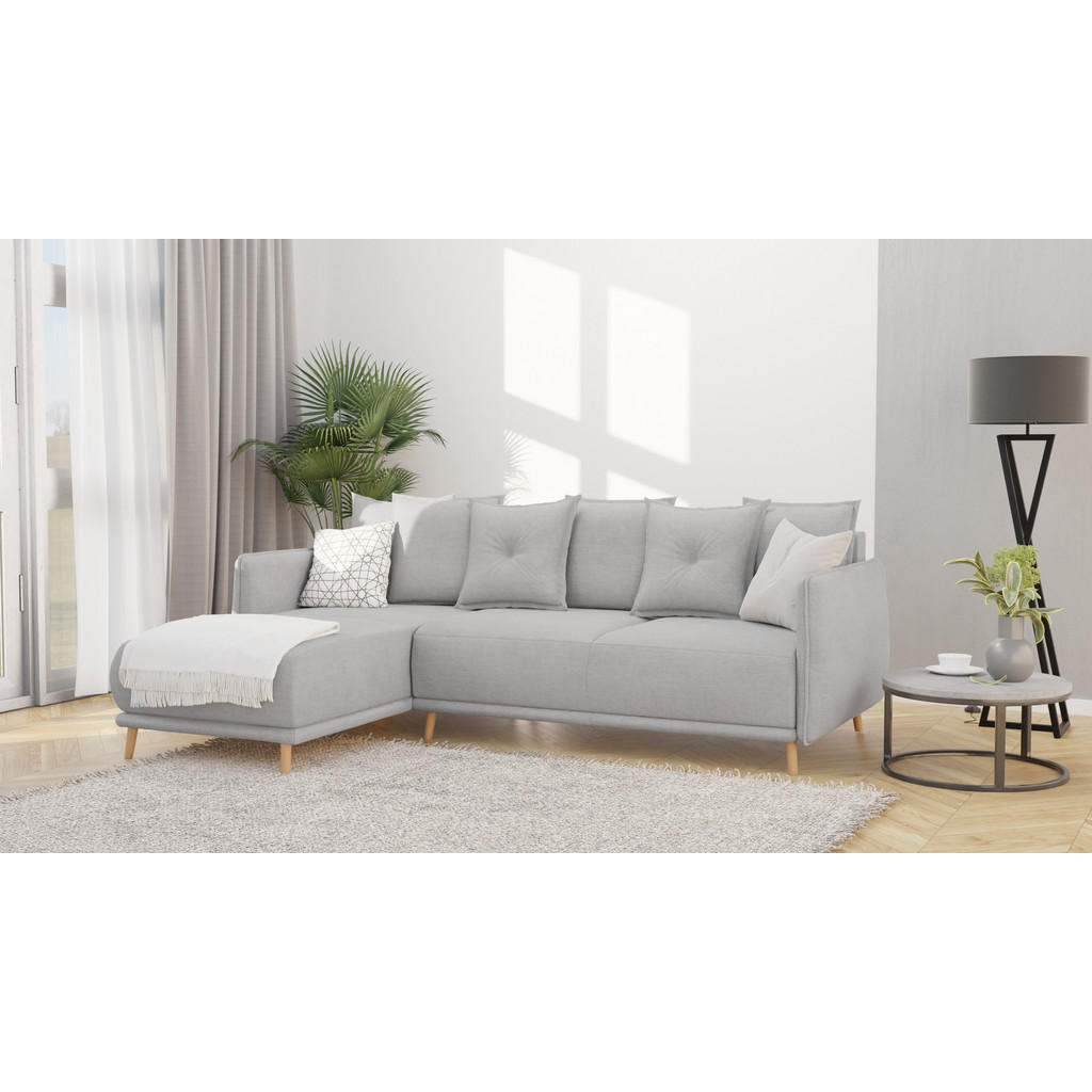 Thumbnail - S-Style Möbel Ecksofa, Silber, Textil, Echtholz,Buche, Birke, 4-Sitzer, Füllung: Polyetherschaumkern, L-Form, Eckteil, O...