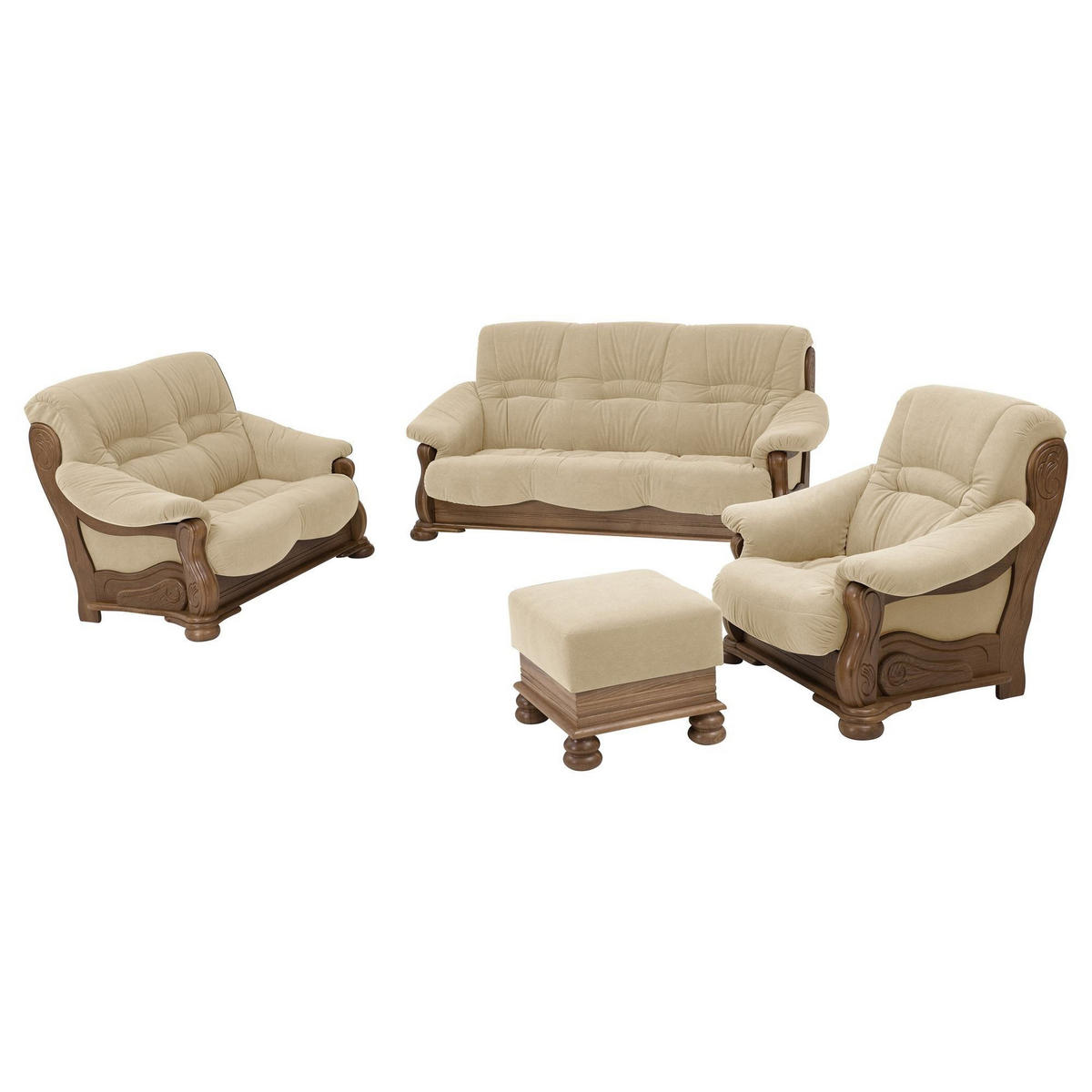 HOCKER Katlin Bezug Flockstoff Eiche rustikal P43 / sand - Sandfarben, Leder (53/45/53cm) - 58aufmkessel
