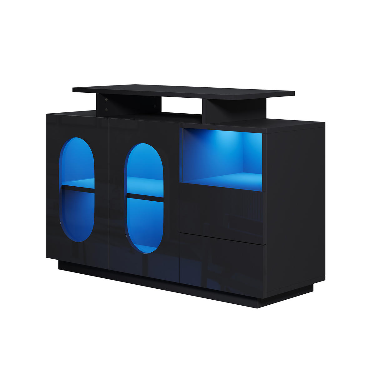 SIDEBOARD 120/40/80 cm mit LED-Beleuchtung, Glastüren und verstellbaren Einlegeböden, Schwarz - Schwarz, Holzwerkstoff (120/80/40cm) - Redom