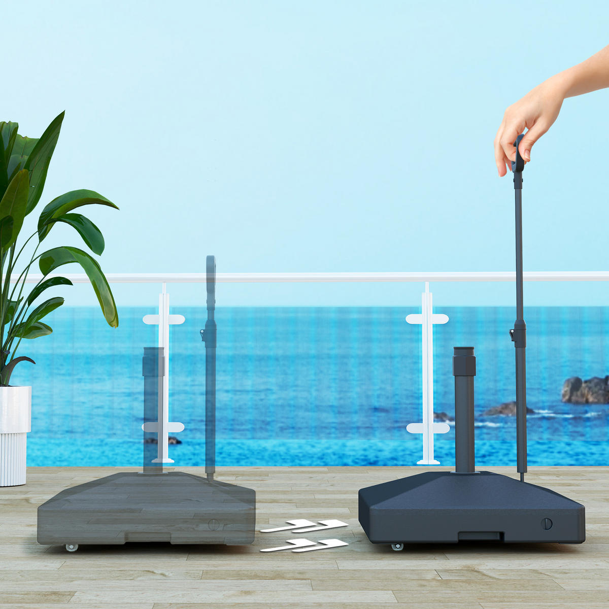 SONNENSCHIRMSTÄNDER bis 55 kg befüllbar Schirmständer mit Rollen, Quadratisch - Schwarz, Kunststoff (60/60cm) - Outsunny