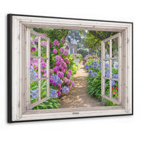 LEINWAND Bilder mit Rahmen - Hortensie - Durchsichtig - Blumen - Sommer - Lila - Weg - 70x50 - Lila, Textil (70/50cm) - MuchoWow