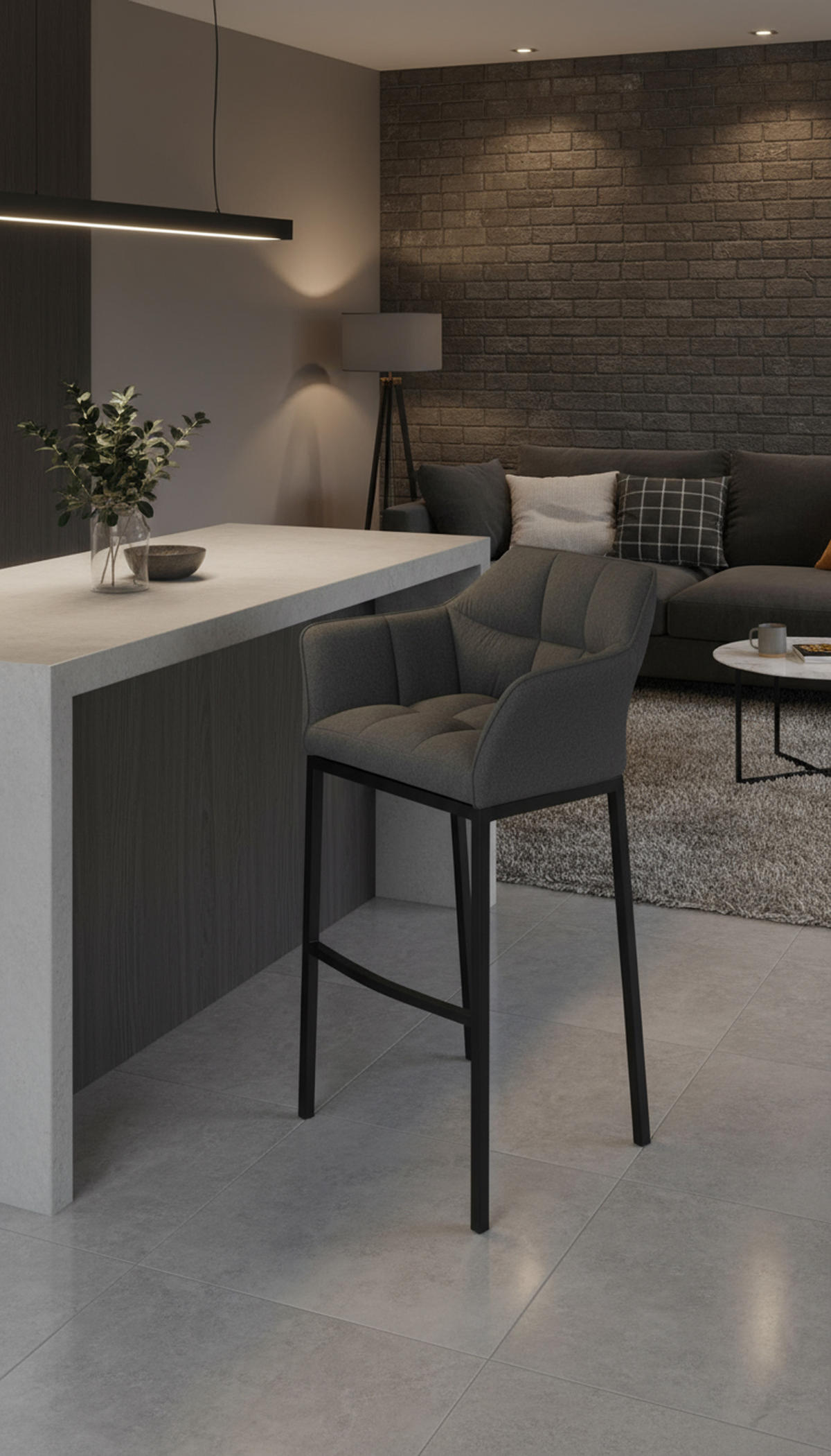 BARHOCKER Damaskus B Filz mit 4-Fuß Gestell grau - Schwarz/Grau, Textil/Metall (64/110/48cm) - TPFLiving
