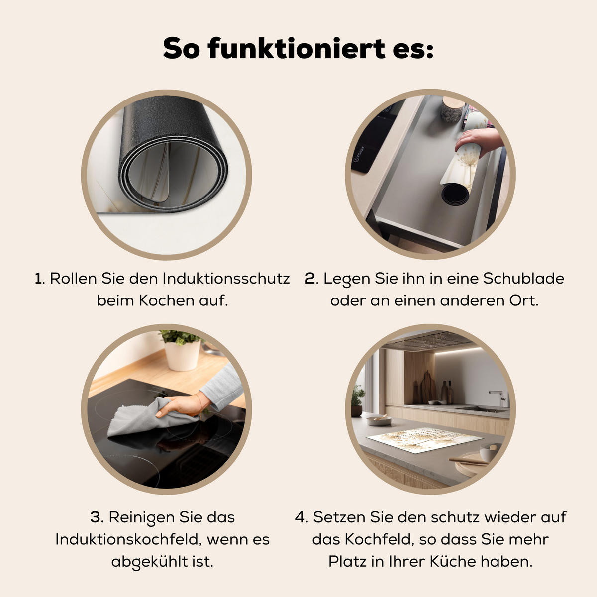 HERDABDECKPLATTE Blumen - Weiß - Sonnenlicht 59x51 cm - Ecru, Kunststoff (59/51/0.2cm) - MuchoWow