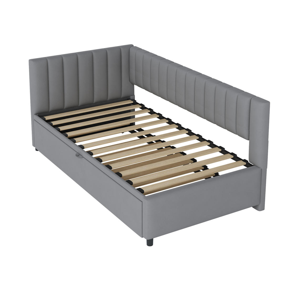 SCHLAFSOFA 90/200 cm mit Ausziehbett, L-Form und Rückenlehne aus Samt, Grau - Grau, Textil (97.5/75/208cm) - Redom