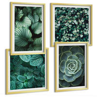 BILDER SET 4er Set - 50x50 cm & 40x60 cm Goldrahmen - Grüne, saftige Blätter - Goldfarben, Kunststoff (50/50cm) - TULUP