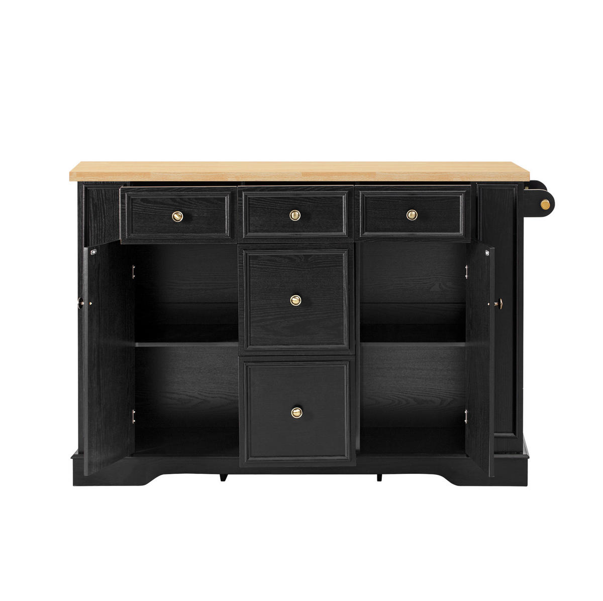 KUCHYŇSKÝ ostrůvek 130,5/40-65/92 cm s rozkládací pracovní deskou, úložným prostorem a nabíjecí stanicí, Černá - černá, kompozitní dřevo (130.5/92/65cm) - Redom