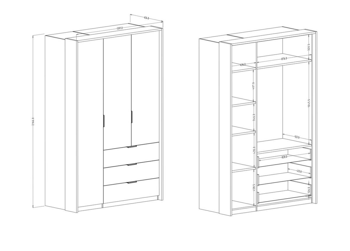 DREHTÜRENSCHRANK MOLAVO 139/217/63 cm 3-türig Eiche Dunin - Eichefarben, Holzwerkstoff (139/217/63cm) - MASSENO