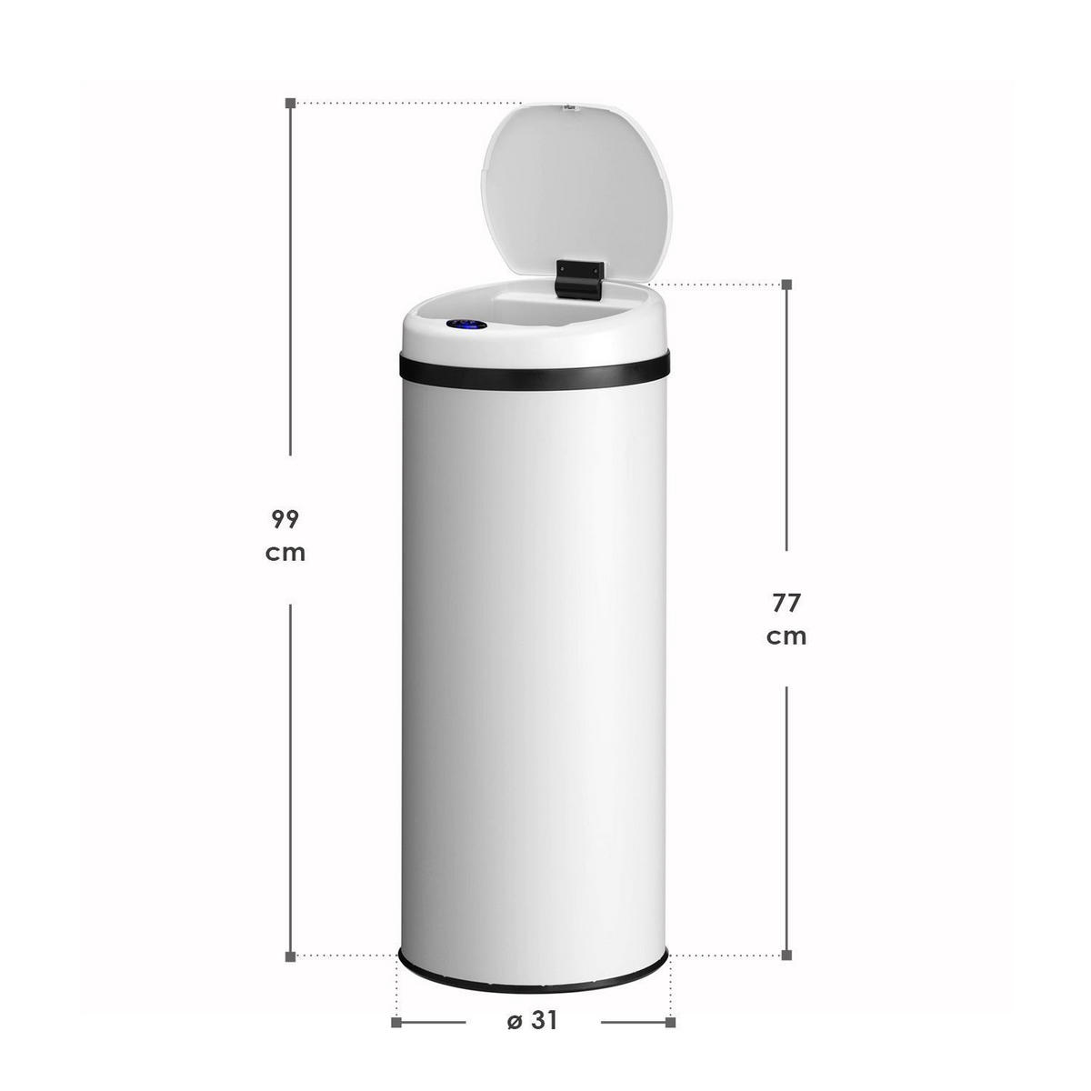 MÜLLEIMER rund 50L weiß mit Sensor - Weiß, Metall (31/77/31cm) - Juskys