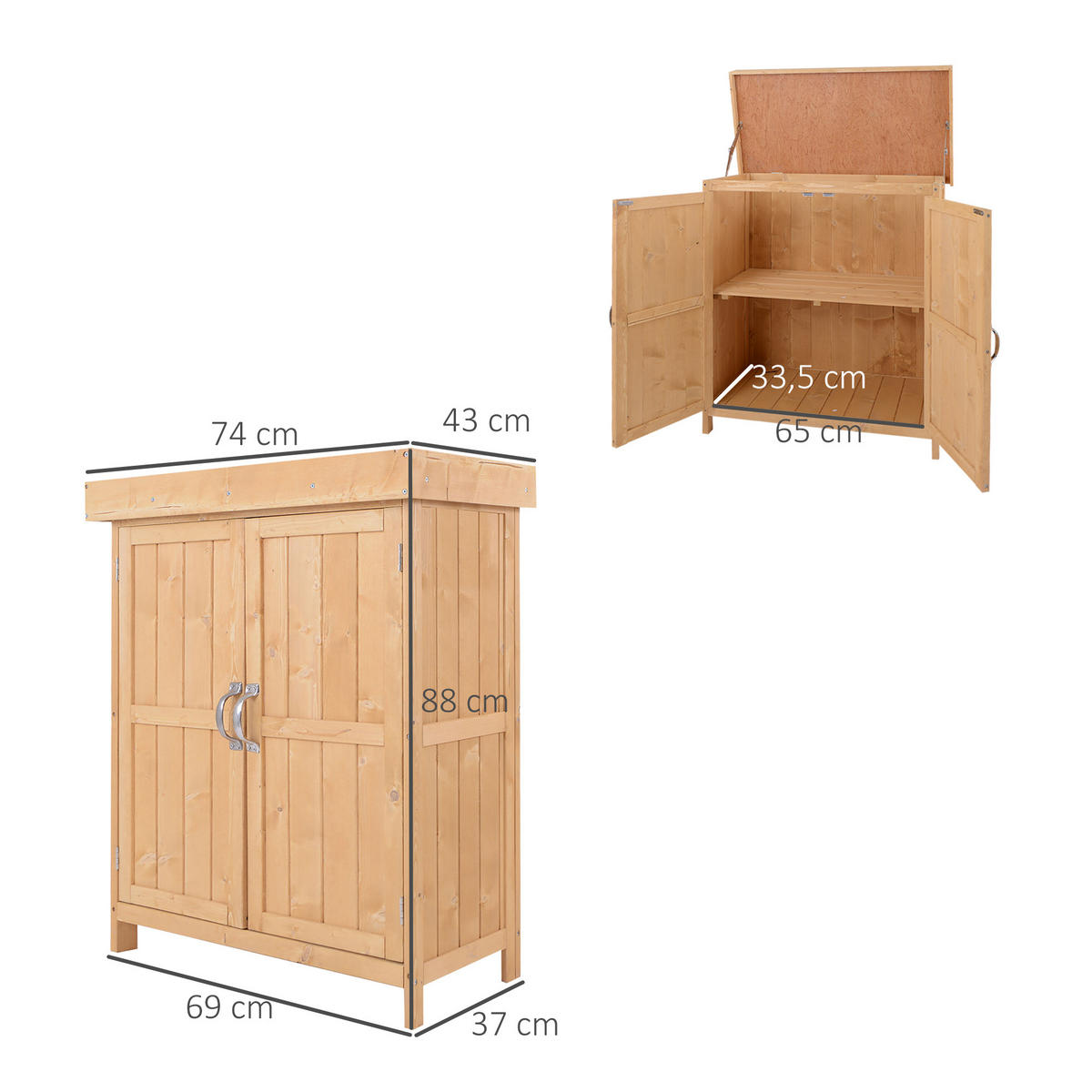 GARTENSCHRANK Geräteschuppen mit Doppeltür, 2 Fächern, wetterfest, Tannenholz, Natur - Fichtefarben, Holz (43/88/74cm) - Outsunny