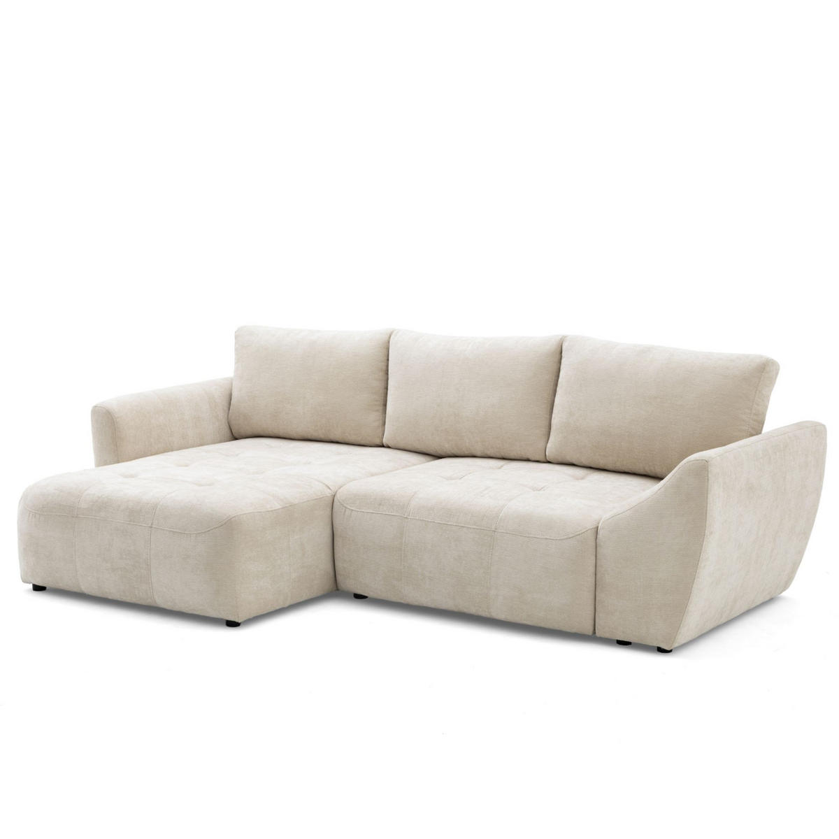 ECKSOFA NICE L Links mit Schlaffunktion 137x204 Chenille Beige - Beige/Schwarz, Holz/Textil (260/165cm) - Muffo