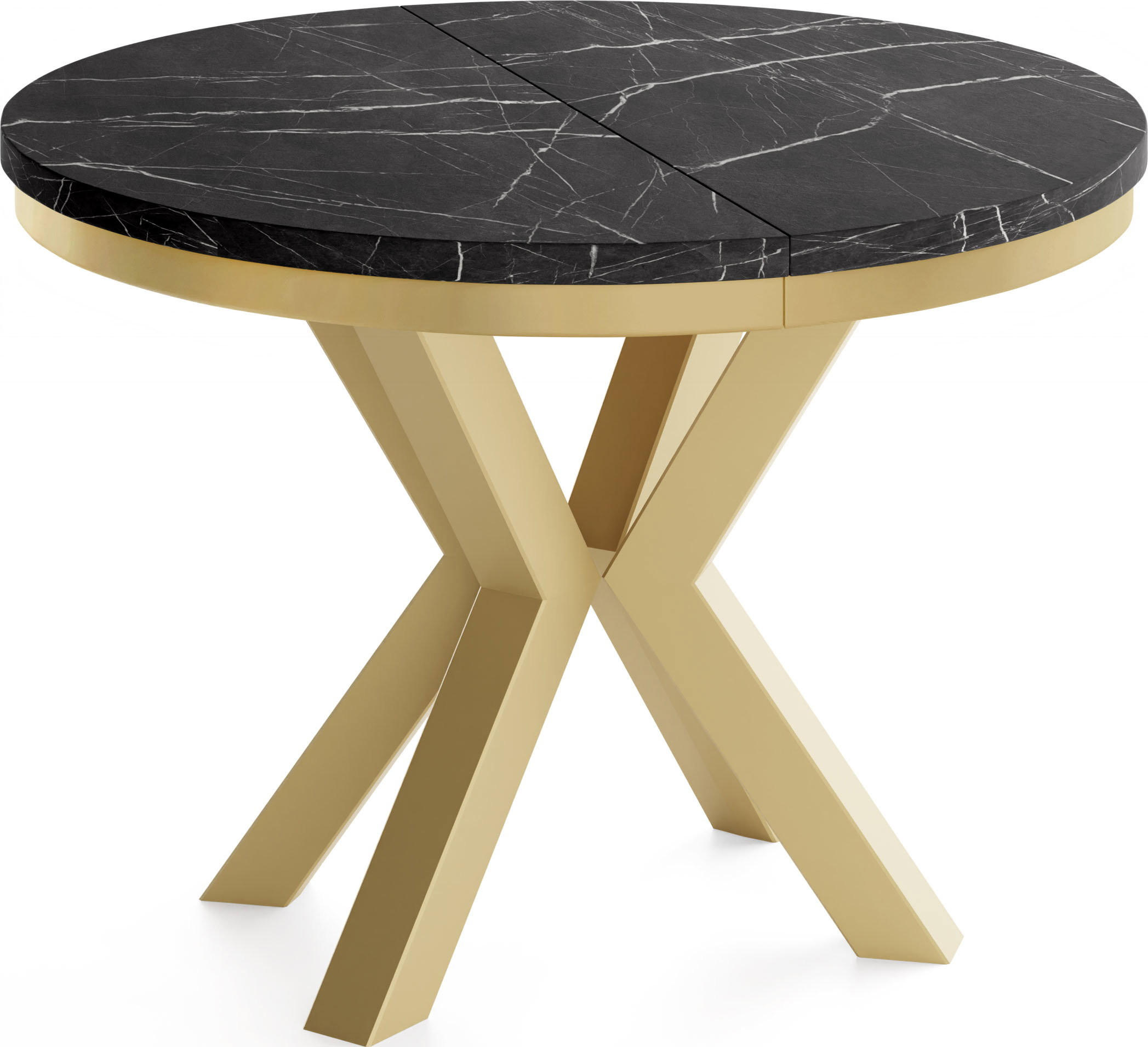 ESSTISCH Clara Gold runder ausziehbarer, Marmor Schwarz 120-200/120/76 cm - Anthrazit/Goldfarben, Holzwerkstoff/Metall (120/196/76cm) - WFL GROUP