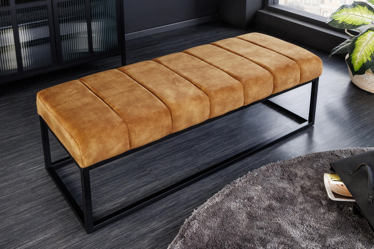 SITZBANK PETIT BEAUTÉ Samt Senfgelb 110 cm - Gelb/Schwarz, Textil/Metall (108/40/40cm) - riess-ambiente