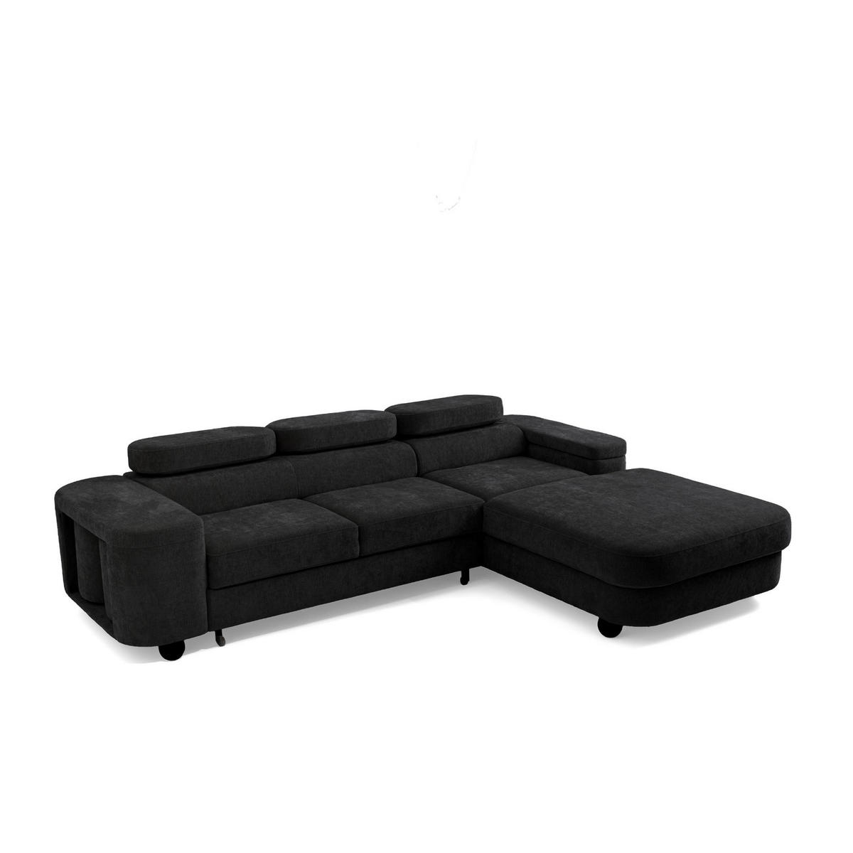 ECKSOFA LOVE L Rechts mit Schlaffunktion 124x210 Chenille Schwarz - Schwarz, Holz/Textil (205/284cm) - Muffo