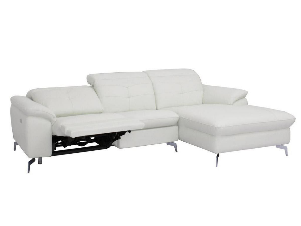 RELAXSOFA Ecksofa Leder - Ecke Rechts - Elfenbein - LISMORE - Weiß, Leder (170/250cm) - Vente-Unique