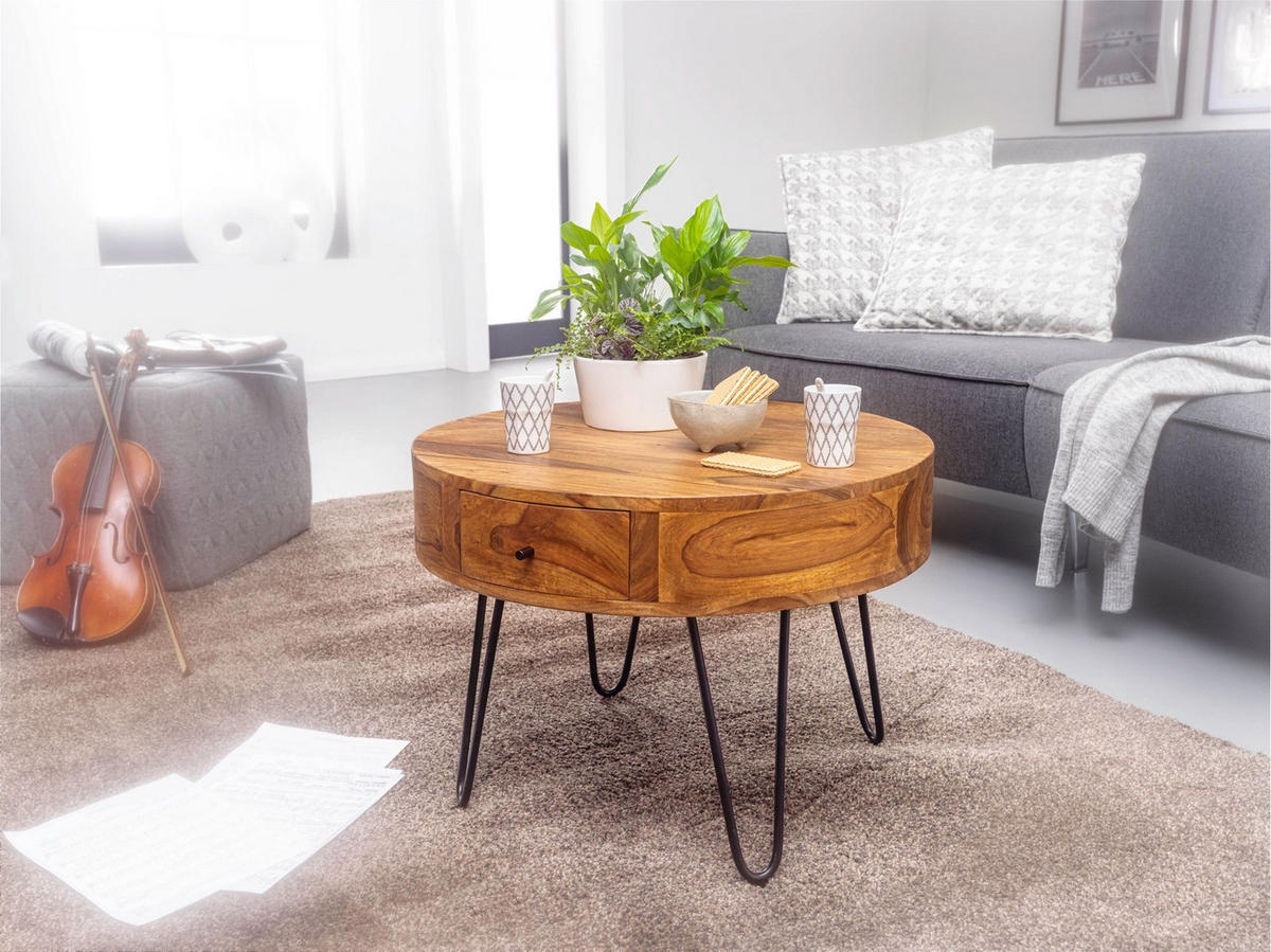 RUNDER Couchtisch MINO Sofatisch - Sheeshamfarben, Holz (60/60/44.5cm) - tinkaro