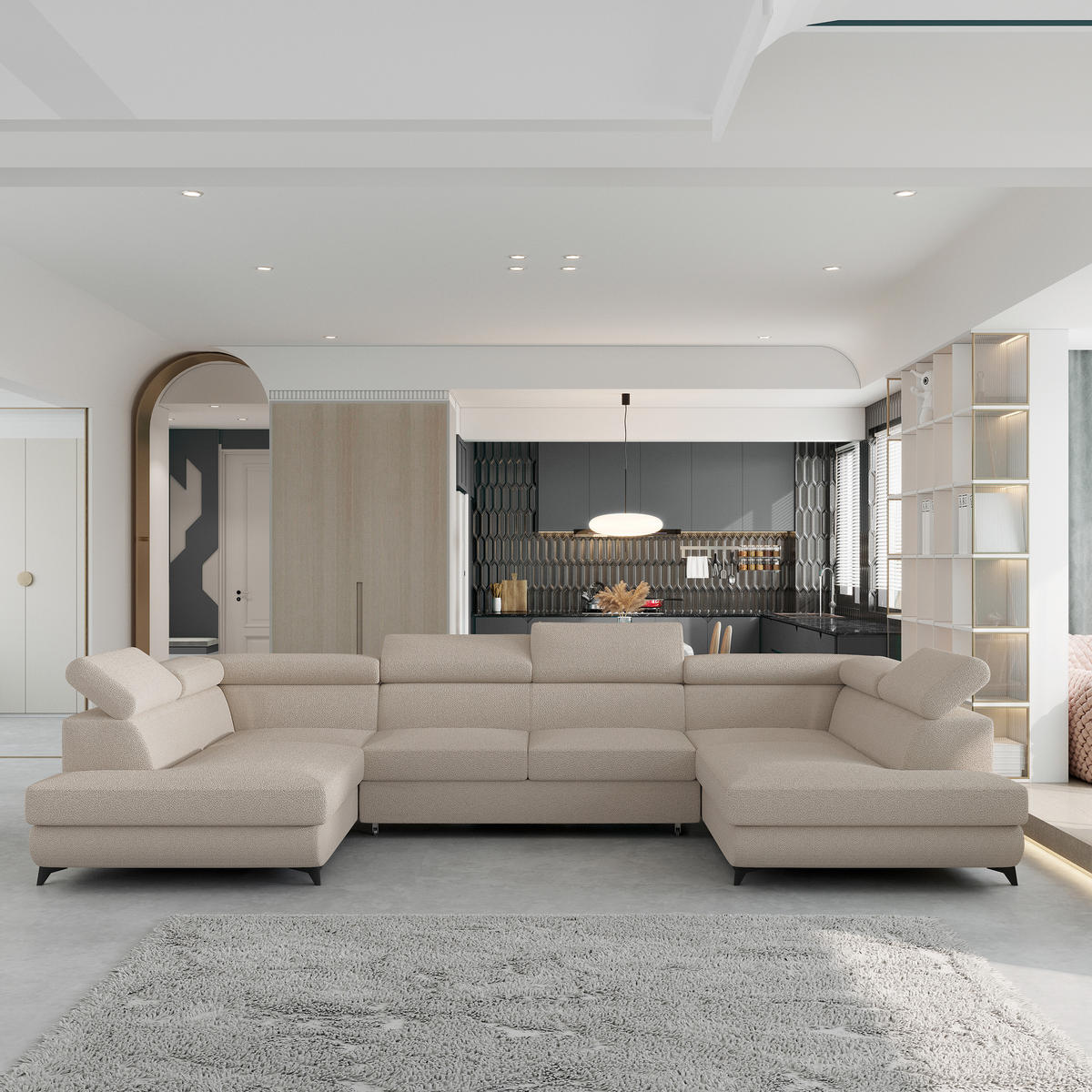 ROHOVÁ SEDAČKA VINTESSA béžová - černá/béžová, kov/dřevo (323/190cm) - MASSENO