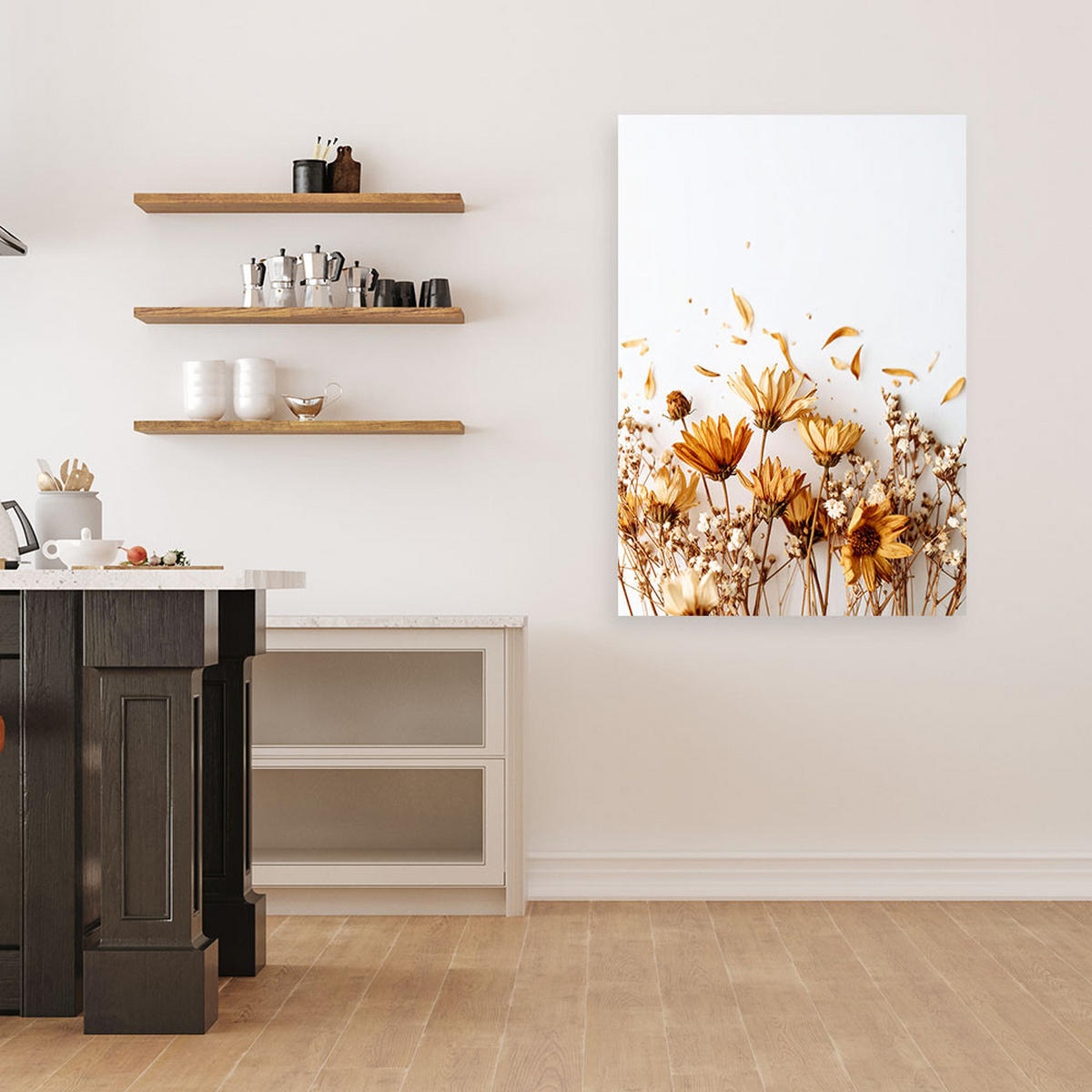 LEINWANDBILD Getrocknete Feldblumen in Beige 70x100cm - Beige, Textil (70/100cm) - Feeby
