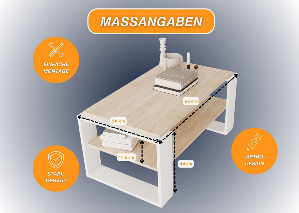 COUCHTISCH Holzwerkstoff rechteckig stabil Sonoma Eiche 42/54/96cm - Weiß/Sonoma Eiche, Holzwerkstoff (53.8/96/42cm) - CraftPAK