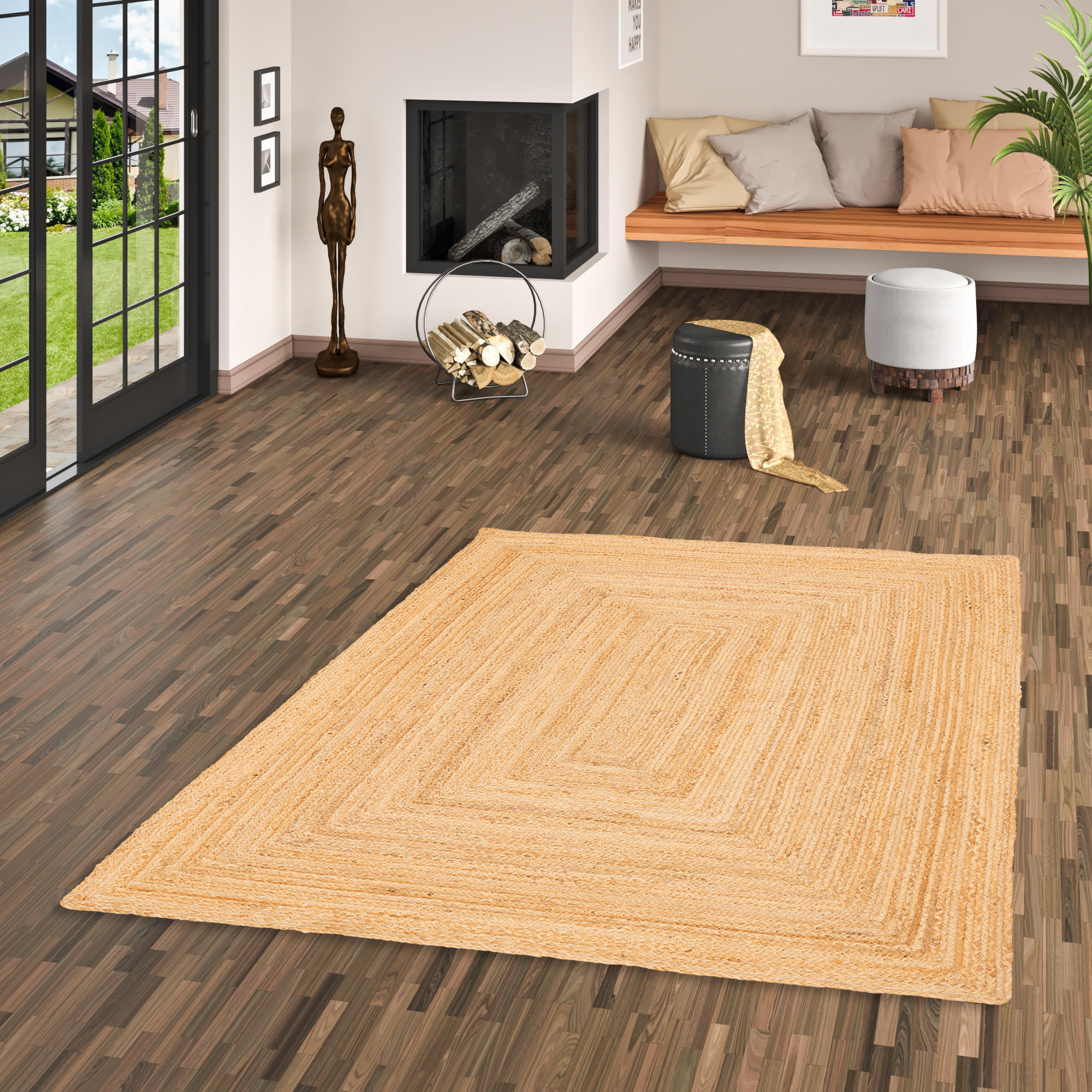 NATURFASER TEPPICH JUTE SALSA BORDÜRE - Beige, Textil (140/200cm) - Pergamon