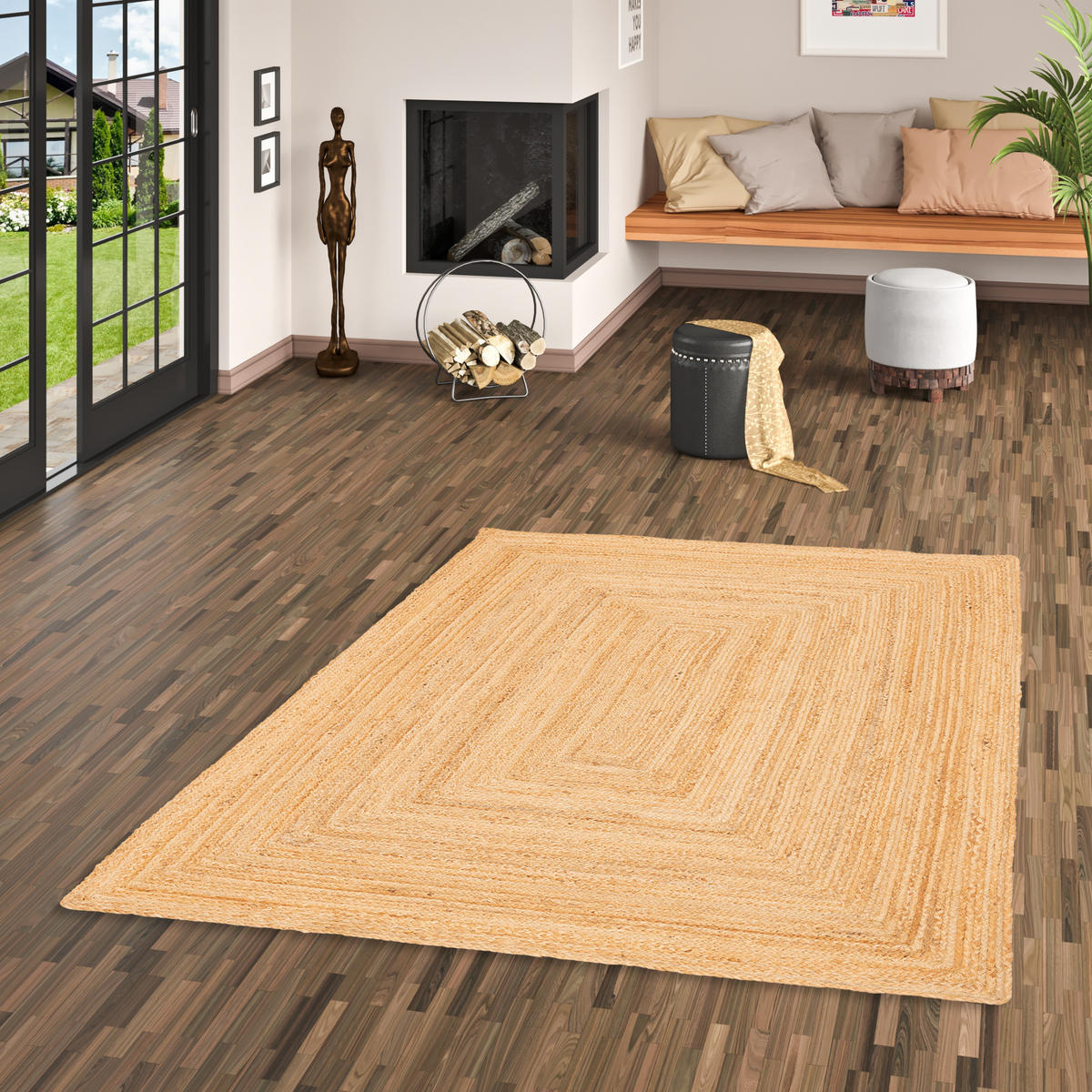 NATURFASER TEPPICH JUTE SALSA BORDÜRE - Beige, Textil (80/150cm) - Pergamon