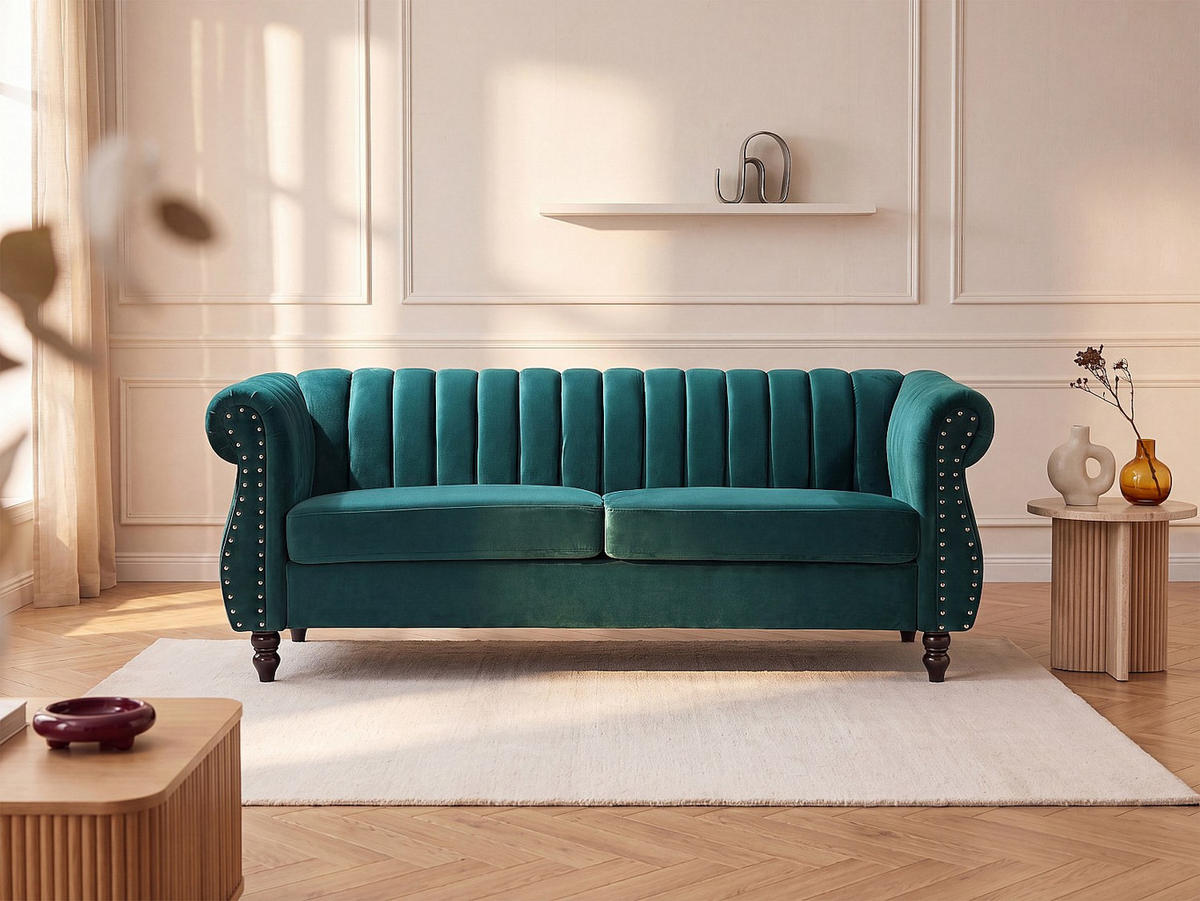 SOFA - 3 Personen - samt - smaragdgrün Trumbo - Grün, Textil (195/77/78cm) - Vente-Unique