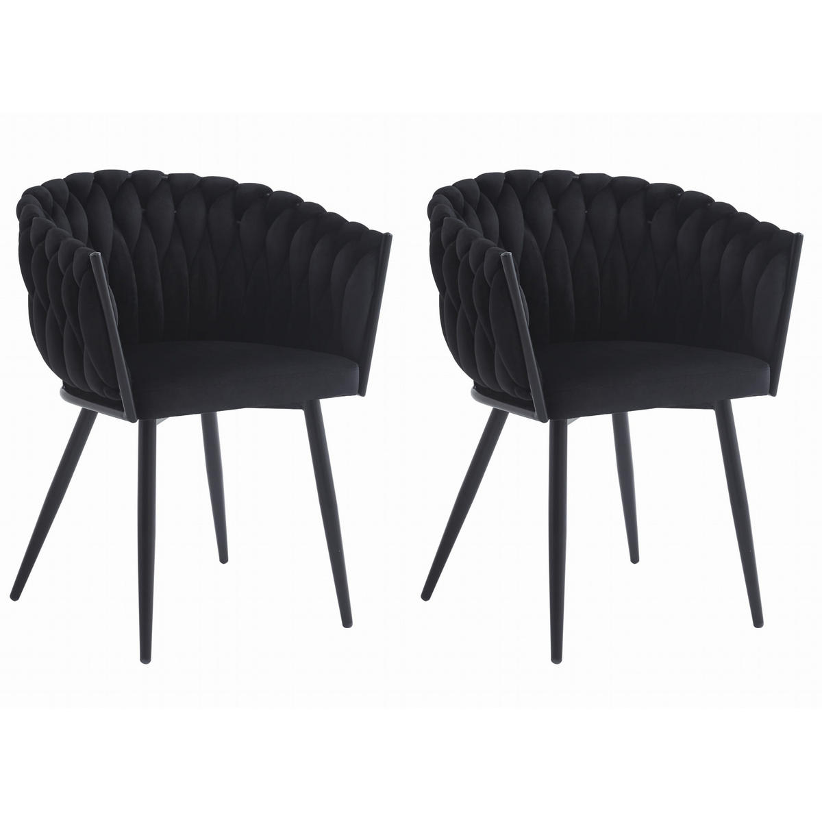 STUHL ARONA 2-er Set, Schwarz, Schwarze metallische Beine - Schwarz, Textil/Metall (61/79/55cm) - Komodee