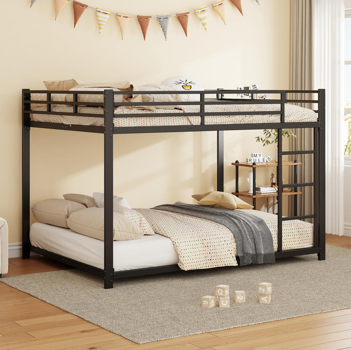 ETAGENBETT 140/200 cm aus Metall in Schwarz, platzsparend und mit Sicherheitsleisten - Schwarz, Metall (140/200cm) - OKMYHOME